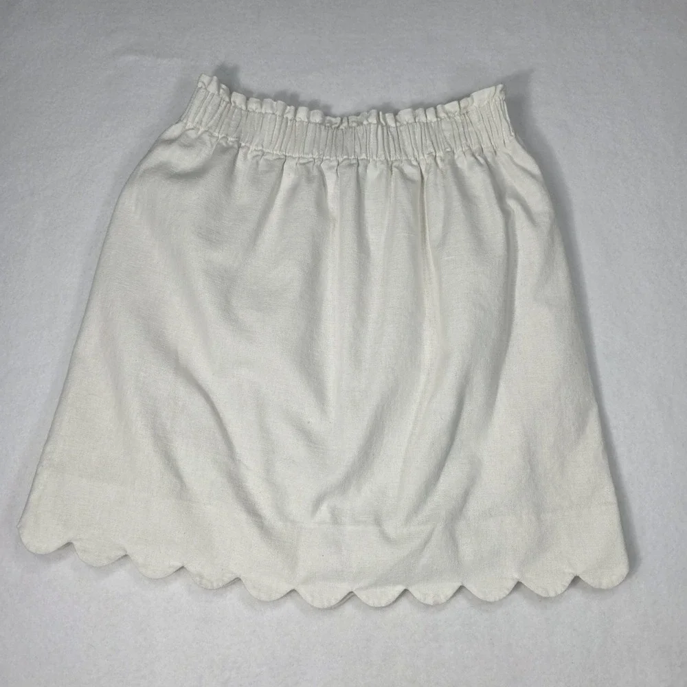 J.Crew Womens Mini Skirt Beige Size 0‎ Pull On Pockets Scallop Hem Linen Cotton